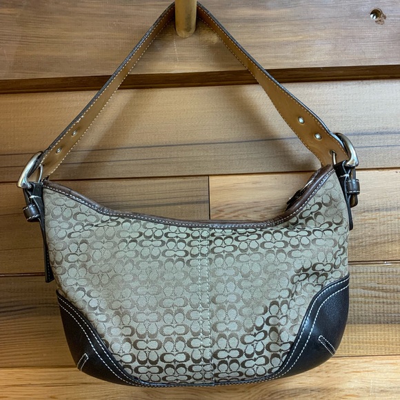 Coach Handbags - Coach Signature Print Canvas Leather Hobo Purse